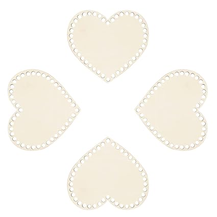 ULTNICE 4pcs Natural Wooden Basket Bottom Heart Shape Blank Crochet Knitting Basket Wood Base Shaper for DIY Basket Craft Weaving Making Supplies