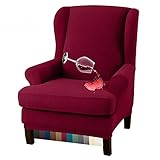 Granbest Premium Water Repellent Wingback Chair Cover 2-Piece High Stretch Jacquard Fabric Wing Back Chair Slipcovers (Wing Chair Cover, Wine Red)