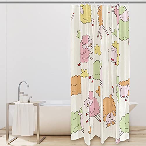 Rideau de douche imperméable motif moutons vert jaune rose 183x183 cm - 3