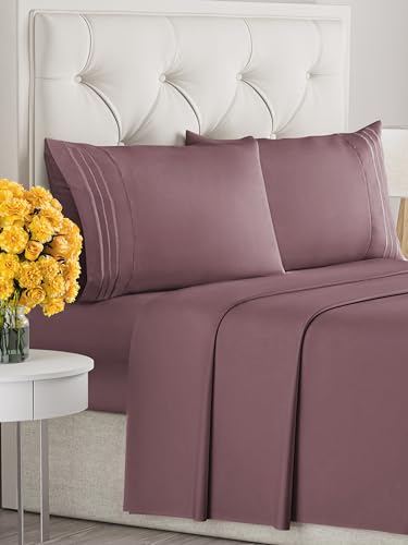 Image of Queen Size 4 Piece Sheet Set - Ultra Soft & Cooling Bed Sheets - Cool Plum | Fits 8 Inch to 16 inch Mattress, Wrinkle Free & Fade Resistant with Deep Pockets, Breathable, Comfy Hotel Luxury Bedding