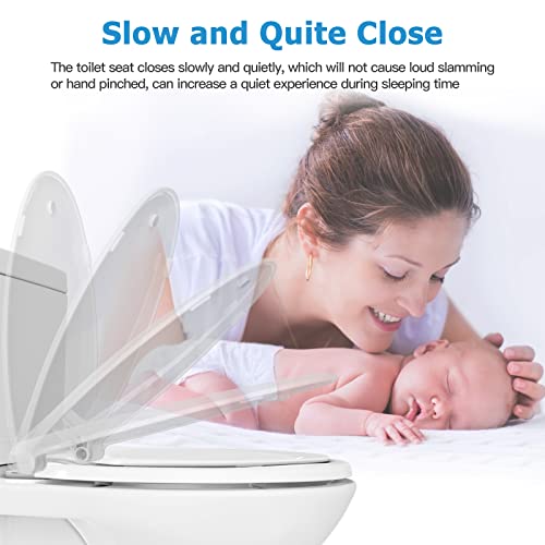 Elongated Toilet Seat with Built in Potty Training Seat, Potty Training Toilet Seat for Toddlers, Magnetic Kids Seat and Cover, Slow Close and Never Loosen, Fits both Adult and Child, White Elongated