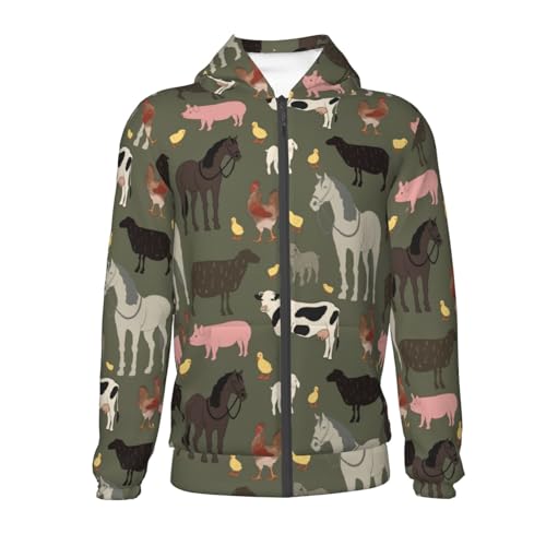 Farm Animals Kids Pullover Hoodies Boys Zip Up Sweatshirts Girls Athletic Clothes with Pocket2