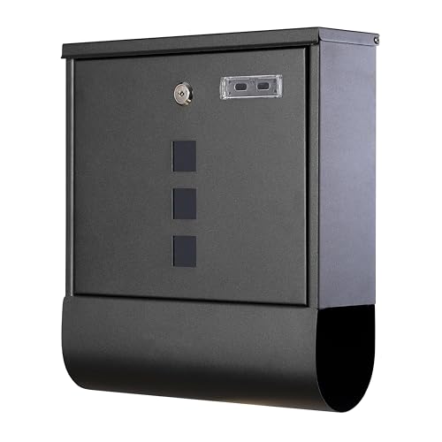 Grafner Design Briefkasten schwarz mit Zeitungsfach pulverbeschichtet abschließbar 2 Schlüssel inkl 3 Sichtfenster eckige Ausführung Montagematerial anthrazit Postkasten Wandbriefkasten