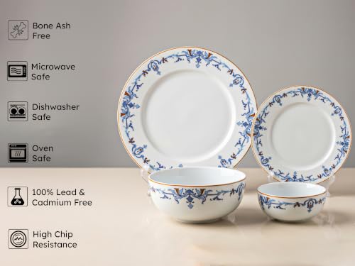 Image of Bodhi House Premium Porcelain Dinner Set 20 Pieces Serving for 6 | Royal Crest Design | Microwave & Dishwasher Safe | Crockery Set | Dinnerware Set for Home, Dining, Kitchen & Gifting