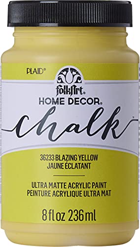 FolkArt Assorted Home Décor Acrylic Chalk Paint For Crafts, Blazing Yellow 8 fl oz Ultra Matte Acrylic Chalk Paint, Art Supplies With An Ultra Matte Finish, 36233