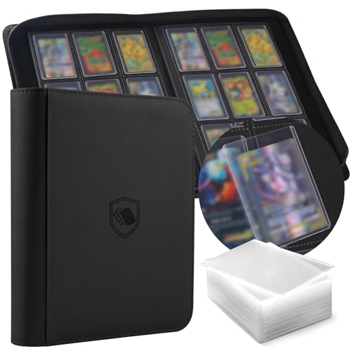 Toploader Binder, Holds 360 Toploaders, 100 Toploaders INCLUDED, 9-Pocket PU Cover Top Loader Binder for 3
