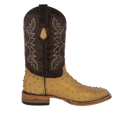 Texas Legacy Mens Sand Cowboy Boots Ostrich Quill Print Leather Square Toe Botas2