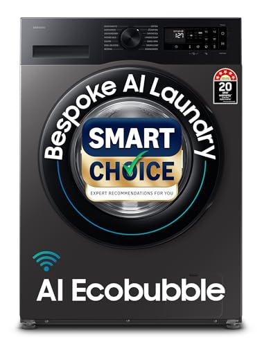Samsung Smart Choice 12 kg, 5star, AI Ecobubble, Super Speed, Wi-Fi, Hygiene Steam with Inbuilt Heater, Digital Inverter, Fully-Automatic Front Load Washing Machine (WW12DG5B24AXTL, Inox)