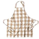 Softopia Cotton Buffalo Plaid Check 2 Pack Kitchen Aprons with Pocket 100% Cotton 27'x33' - Adjustable Neck Apron for Adults Cooking, Beige White