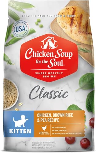 Chicken Soup for The Soul All Natural Premium Dry Kitten Food, Real Meat First Ingredient, No by-Products, Supports Brain & Vision Development, Chicken, Brown Rice & Pea, 12lb