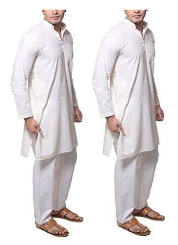 Kurta pura de algodón premium conjunto blanco de pijama tradicional dos piezas 3