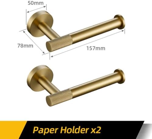 Bathroom Hardware Accessories Set Brushed Gold Knurled Brass Kit Towel Bar Ring Robe Hook Paper Holder Towel Ring Toilet Brush,2 Paper Holder image 4