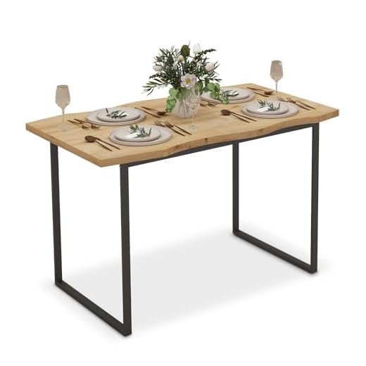 ARTETHYS Dining Table, 120cm Kitchen Table for 4-6 People, Wooden Oak Effect Dining Tables with Metal Legs Curved Edge for Restaurant Home