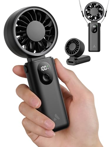 Image of Aecooly Mighty Portable Handheld Fan | 20H Max Cooling Time | 3 Flexible Modes | 5 Speeds Wind | Battery Level Display | USB Rechargeable Mini Personal Battery Powered, Gifts for Women, Travel -Black