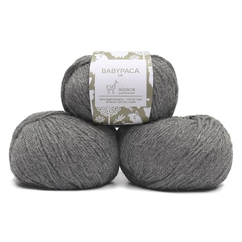 100% Baby Alpaca Yarn Wool Set of 3 Skeins (150 Grams) DK Weight - Made in Peru - Heavenly Soft and Perfect for Knitting and Crocheting (Soft Gray, DK)