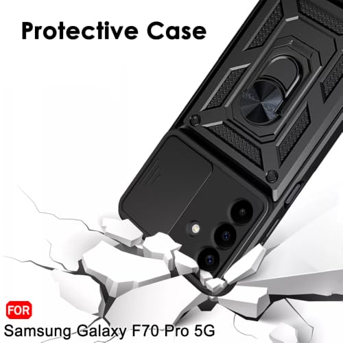 Image of TheGiftKart Tough Armor Bumper Back Cover Case for Samsung Galaxy F70 Pro 5G | Sliding Camera Cover, Kickstand & Ring Holder | 360 Degree Protection Back Case for Samsung F70 Pro 5G (PC & TPU, Black)