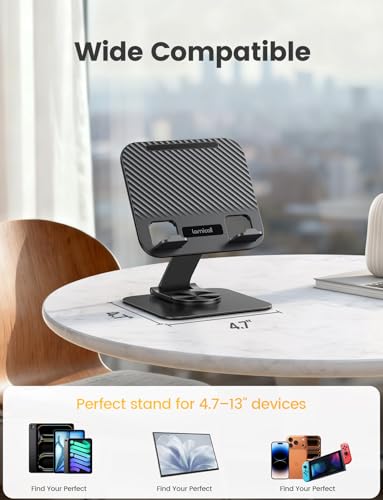 Image of Lamicall Tablet Stand Holder for Desk - [360 Rotatable Metal Base] Adjustable iPad Stand, Foldable Desktop Tablet Stand for iPad Pro 13 /12.9 /11 /10.5 /9.7, Air mini 6 5 4 3, Switch, 4-13 inch Device
