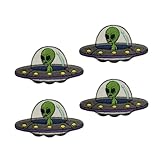 4 Pcs Alien Driving UFO Embroidered Applique Iron On Sew On Patch