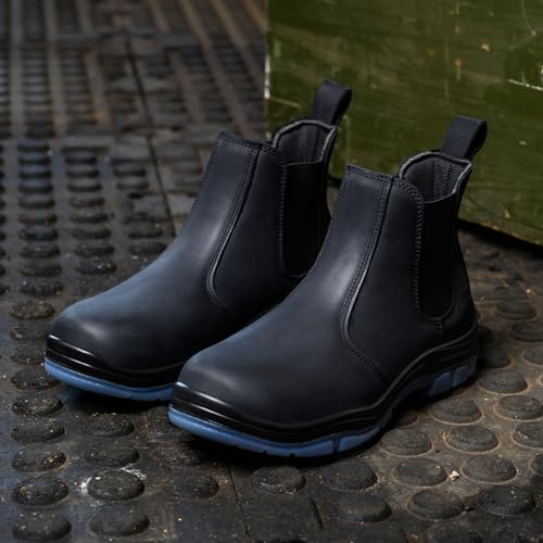 Image of Composite /Steel Toe Chelsea Work Boots for Men Fashion Classic Ankle Industrial Construction Insulated Safety Shoes 6 Inch Full Grain Leather Brown Black