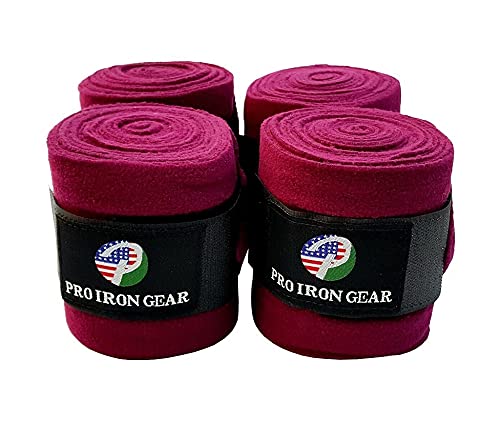 RIDING GEARS Horse Fleece Wraps Bandages/Polo Wraps/Stable Wraps Equestrian Leg Wraps Set of 4 Equestrian Boot Protection (Burgundy/Maroon)