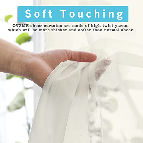 Image of OVZME 2 Panels Ivory Sheer Curtains 72 Inches Length Window Treatment for Kitchen, Elegant Airy Transparent Curtain Draperies Rod Pocket for Kids Living Room, Each 42Wx72L