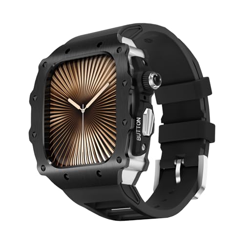 ����Apple Watch 46mm ���^�� �P�[�X�o���h�t���A����iWatch 10 46mm���^���ی� �J�o�[ + �X�g���b�v�A�����Y ���ϋv�b�ϏՌ��ی� �A�b�v���E�H�b�` S10 46mm �P�[�X (�u���b�N, 46mm)
