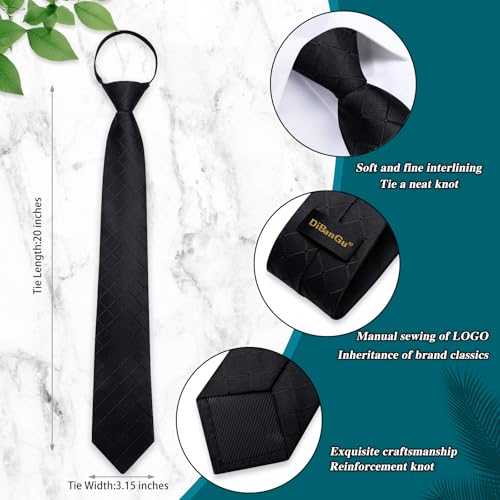 Image of DiBanGu Mens Zipper Tie Silk Pre-Tied Necktie with Gift Box