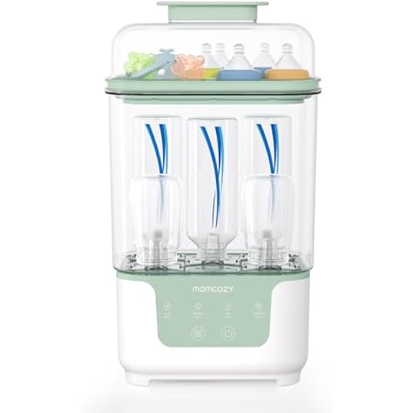 Momcozy Sterylizator i Suszarka do Butelek dla Niemowląt, Pojemność 6 Butelek, Kompaktowy Sterylizator 4 w 1 do Butelek, Części Laktatora i Akcesoriów dla Noworodków, Suszarka w Zestawie