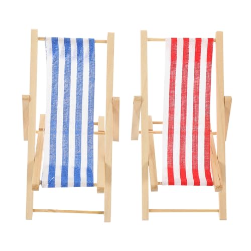 SUPVOX Miniature Deck Chair 2 Pack Wooden Miniature Chairs Ideal for Dollhouse 1:12 Scale