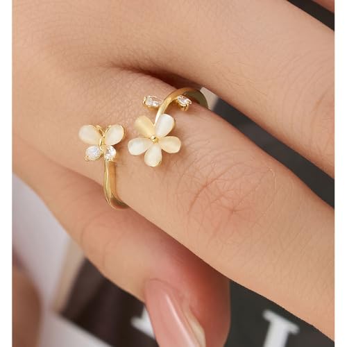 Kokoma Butterfly Flower Statement Ring for Women Cubic Zirconia Floral Wrap Finger Ring Wedding Promsie Rings Engagement Anniversary Band Adjustable3
