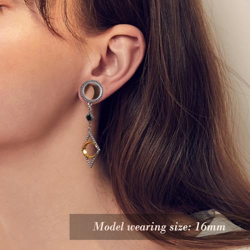 Kolach S8602G-6 1 Pair Retro Dangle Ear Gauges Piercing Jewelry Stainless Steel Rhombic Inlaid Animals Ear Hangers Plugs Tunnels Women Mens Ear Stretchers Earrings Expander. thumb #3