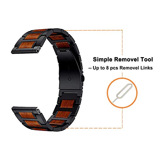 Yeejok 22Mm Watch Bands For Fossil Gen 6 44/Gen 5 Lte/Gen 5E 44Mm/Gen 5 Men's Carlyle/Garrett/Women's Julianna/Gen 4 Explorist Hr, Natural Red Sandalwood & Metal Smart Watch Strap Replacement-Black #TOP2