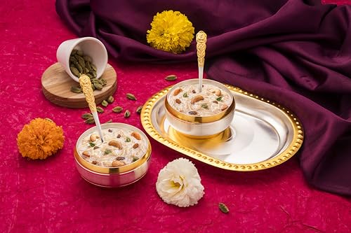 Image of Silverglow Sunrise Serving Set | Gold & Silver Finished Bowl Set of 5 | Dry Fruits, Snacks containers | Serving Tray Bowl Set | Tableware Set | Perfect Diwali, Office, Wedding Return Gift