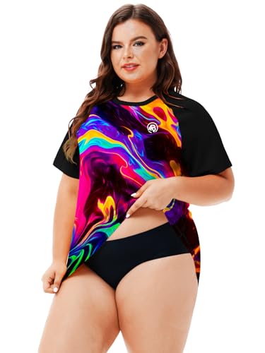 AOBUTE Women Plus Size Rash Guard Short Sleeve SPF Swim Shirts4