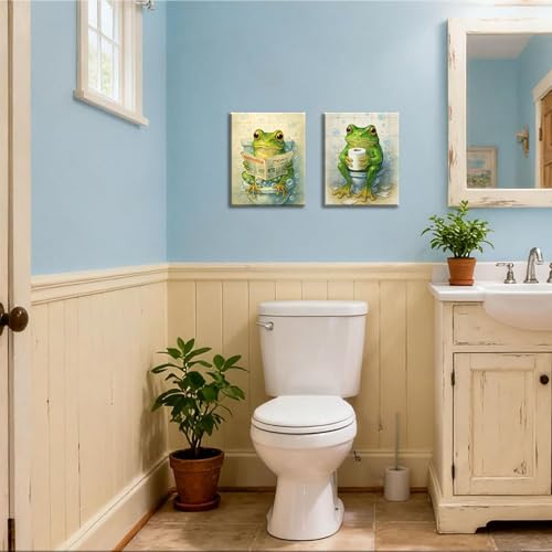 Image of Frimeeme Set Of 4 Framed Frog Canvas Wall Art, 8x10 Inch