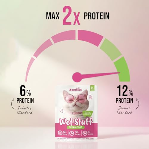 Image of Zoomies Wet Stuff Skin & Coat Wet Cat Food, Chicken & Veggies with Krill & Fish Oil, 6 x 85g Pouches Pack of 6