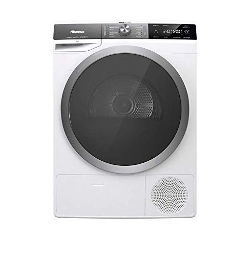 Hisense DHGS90M - Secadora con Bomba de Calor, Tratamiento con Vapor, Carga Frontal, 9Kg ,Clase A++, Motor Eficiente Inverter, Aire Ionizado, Iluminación en el Tambor, Blanco, Display Led