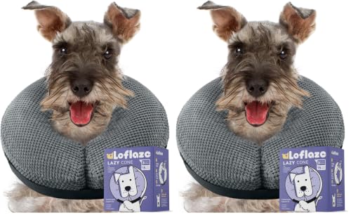 Image of Loflaze Soft Inflatable Dog Cone Collar Alternative After Surgery - Dog Neck Donut E Collar for Large Medium Small Dogs Cats Post Surgery - Recovery Collar to Stop Licking - Grey,M (Pack of 2)