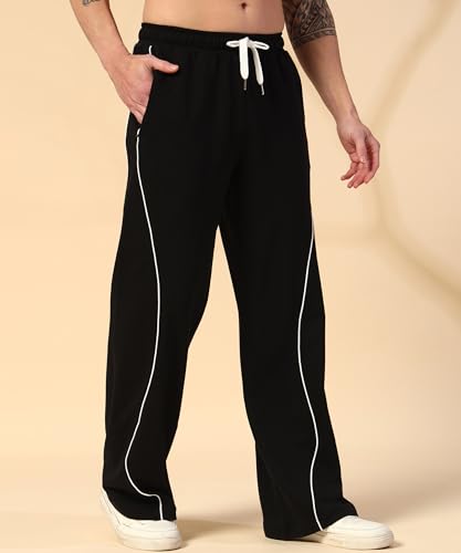 Image of POCKMAN Men Black & White Curve Pipping Wide Leg Comfort Joggers