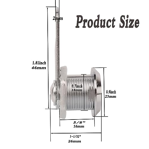 Drawer Lock Cabinet Lock Mailbox Lock Cylinder Cam Locks with Keys (16mm), Silver - Image 2