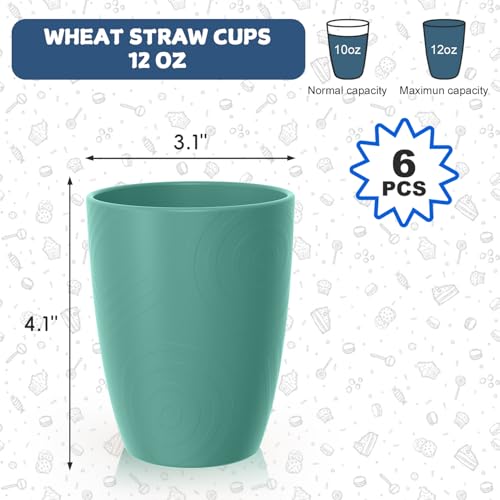 Image of Wheat Straw Plastic Cups Set 6 PCS, 12 OZ Kitchen Cups Set, Green | Unbreakable Plastic Cups, Dishwasher Safe Kids Drinking Cups for Indoor and Outdoor Use