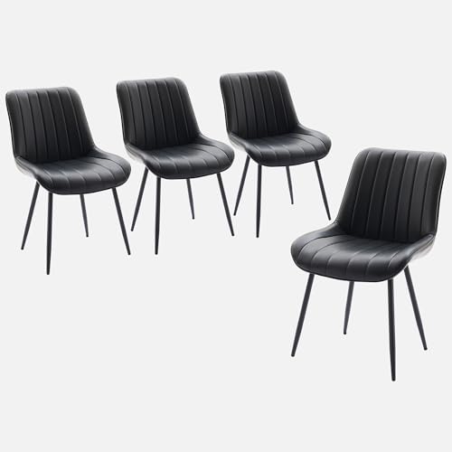 IDEALHOUSE Set of 2 Modern Black Faux Leather Dining Chairs - Upholstered Comfortable Seat with Sturdy Metal Legs - Mid Century Parsons Accent - Appropriate for Kitchen, Dining, or Living Room - by IDEALHOUSE - Used condition - Image 5