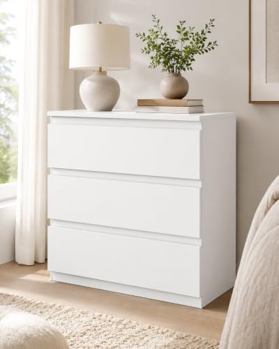 Ginhow Cómoda Blanca Dormitorio con 3 Cajones Mesilla de Noche Estrecha 40cm Cajonera de Armario Interior Moderna Mueble Auxiliar para Oficina y Pasillo 70x40x75 cm