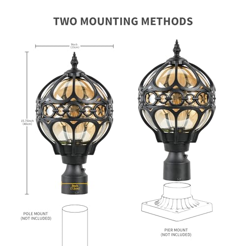 Dusk to Dawn Globe Outdoor Post Light for Lawn Patio Yard Driveway, Black Sphere Outside Lamp Post Light, Pier Mount Post Lantern Lighting Fixtures, Soccer Ball Exterior Pole Post Light(1 Pack)