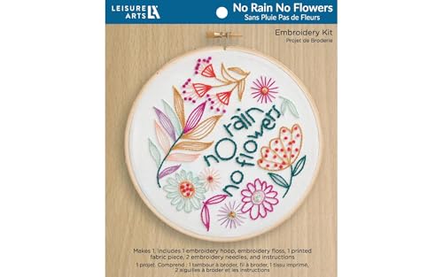 Image of LEISURE ARTS Embroidery Kit 6 inch No Rain No Flowers - Embroidery Kit for Beginners and Adults, Cross Stitch Kits with Patterns, DIY Starter Set for Seasonal Craft Projects