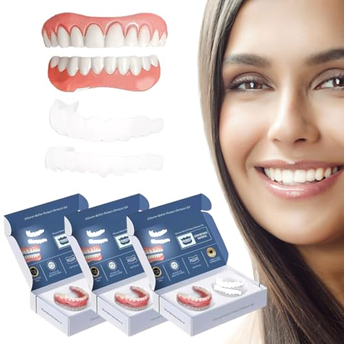 YUPZAR 3 Piezas Kit de Dentadura Postiza Provisional de Silicona,Carillas Dentales Profesionales,Para Hombres y Mujeres con Dientes Imperfectos