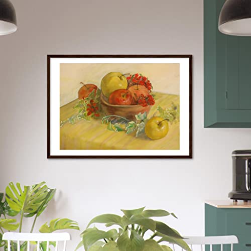 Impression mélange de pommes haut de gamme avec cadre en bois foncé véritable 50x70