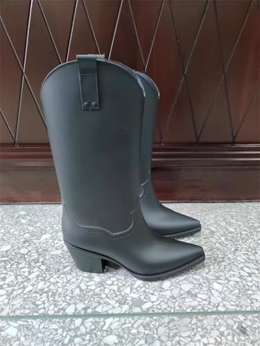 Women's Rain Cowboy Boots Rubber Boots For Women Chunky Mid Heel Rain Shoes3