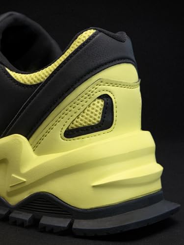 Image of The Souled Store Fumes NX: Sage Men and Boys Low Top Sneakers Green and Off White Streetwear Chunky Trainer Breathable Mesh Cushioned Midsole Durable Sole Lace Up Lightweight Padded Collar