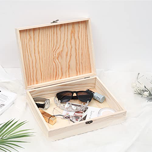Vikos Products Unfinished Wooden Box With Hinged Lid For Crafts Diy Storage Jewelry Pine Box - 12" X 9.2" X 3.3" #TOP4